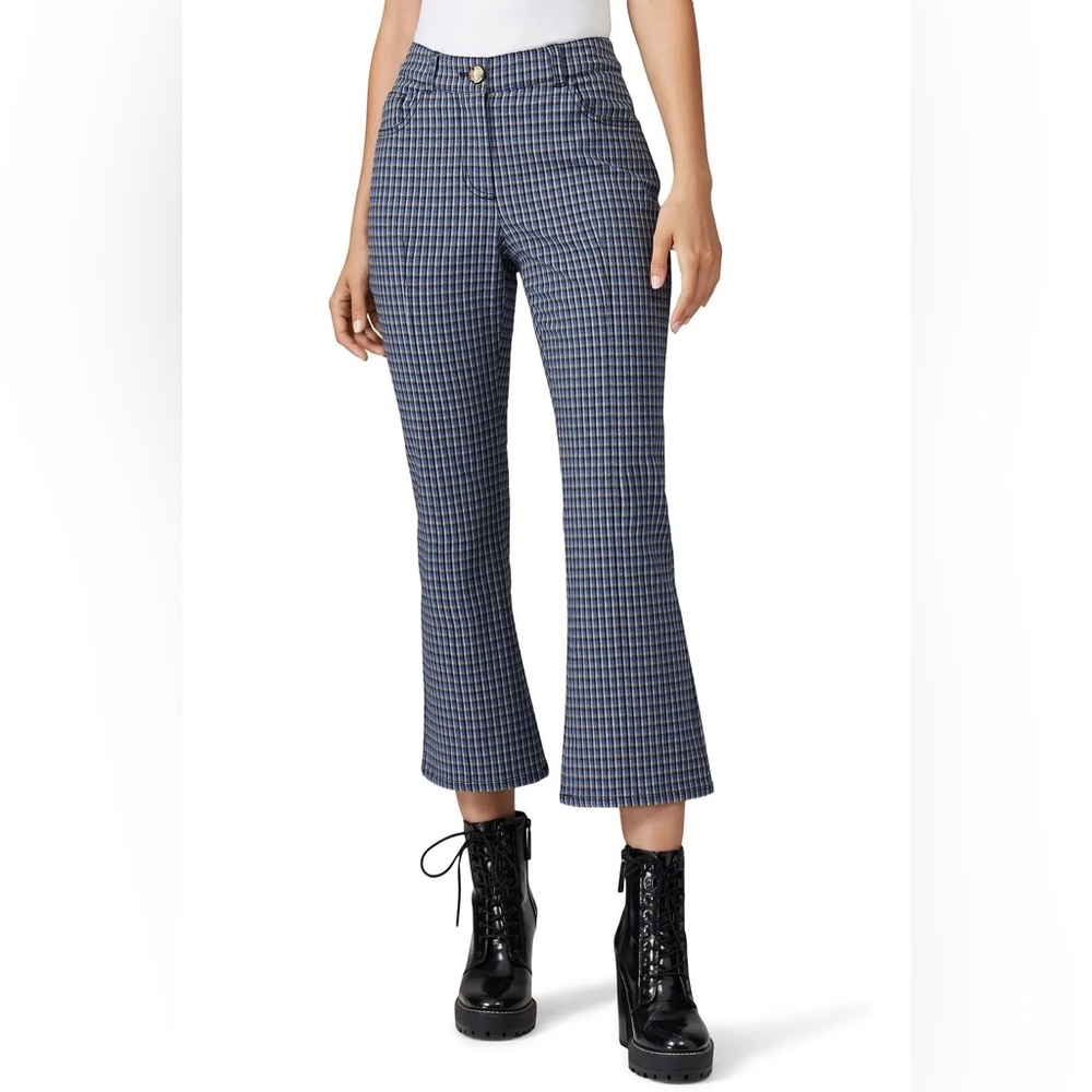 Derek Lam 10 Crosby Pants Blue Check Cropped Flare Trousers Size 10
